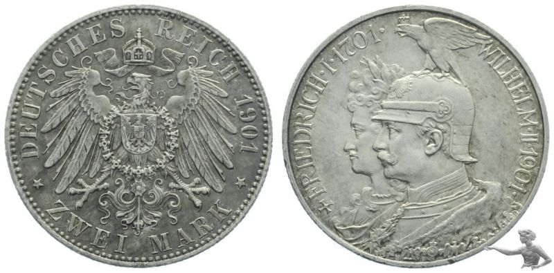 Preussen 2 Mark 1901 | Friedrich I. 1701 &amp; Wilhelm II. 1901